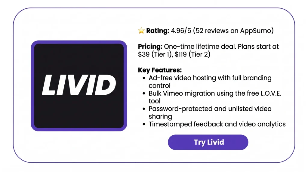 Features of the Livid Lifetime Deal