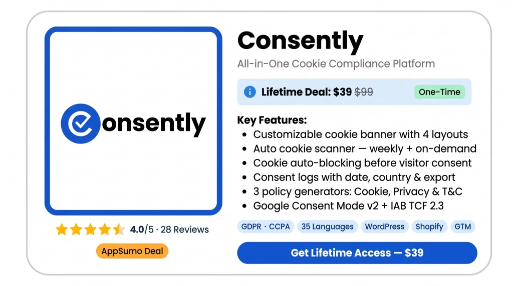 Features of the Consently Lifetime Deal