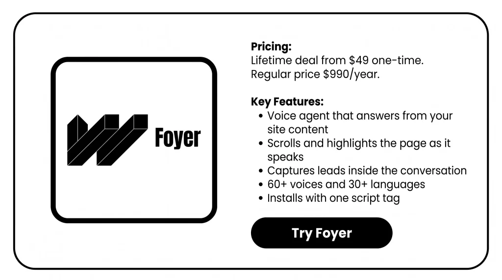 Features of the Foyer Lifetime Deal