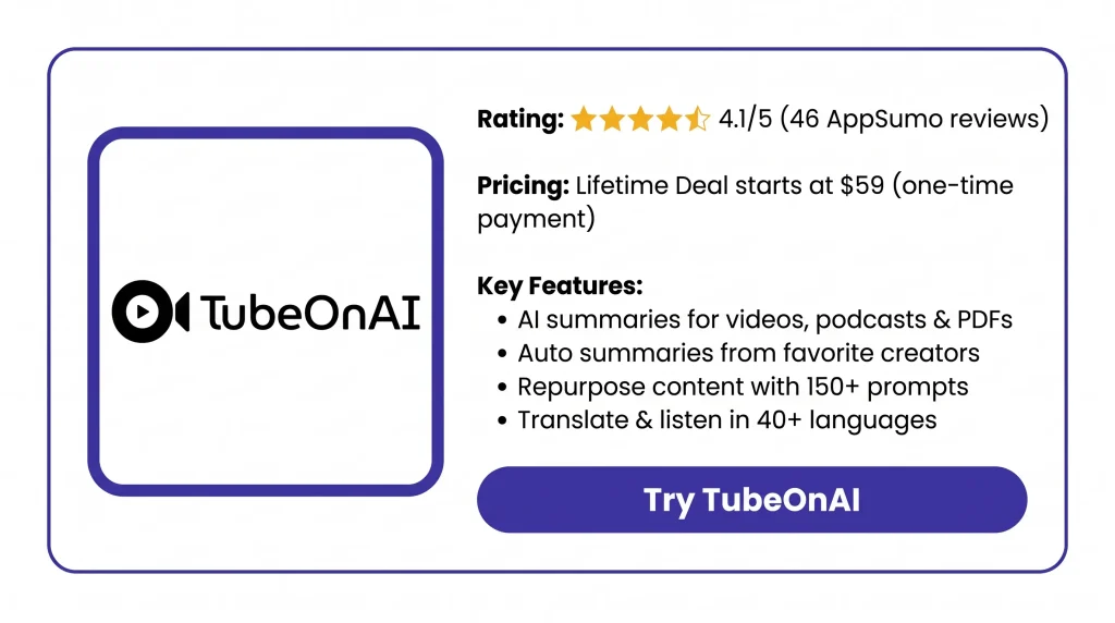 Features of the TubeOnAI Lifetime Deal