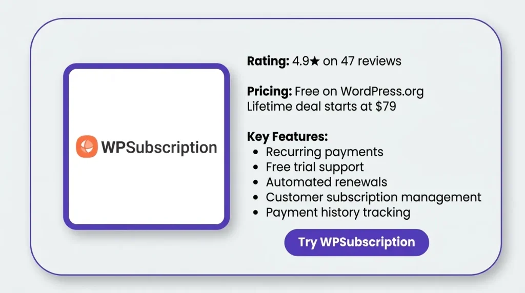 Features of the WPSubscription Lifetime Deal