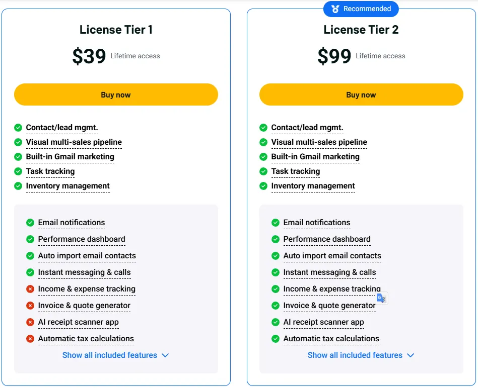 AppSumo Sheetify CRM Pricing Plan