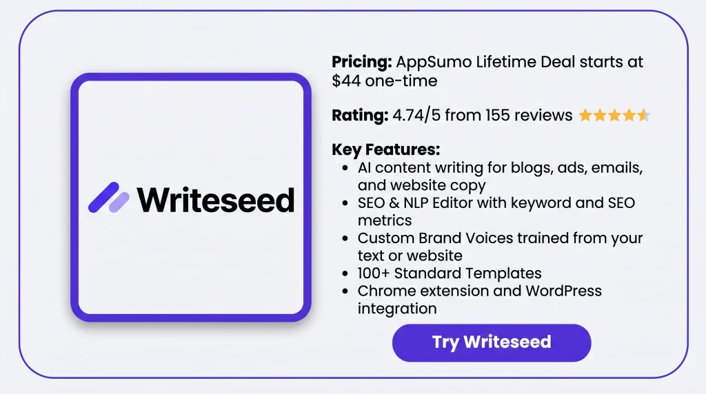 Features of Writeseed Lifetime Deal