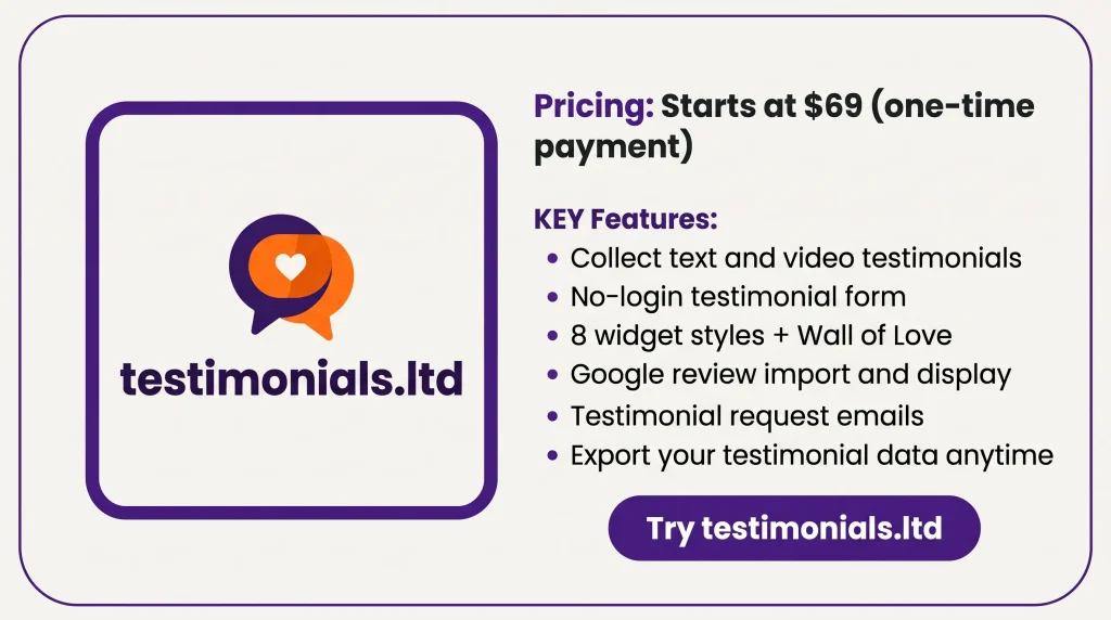 KEY Features of testimonials.ltd